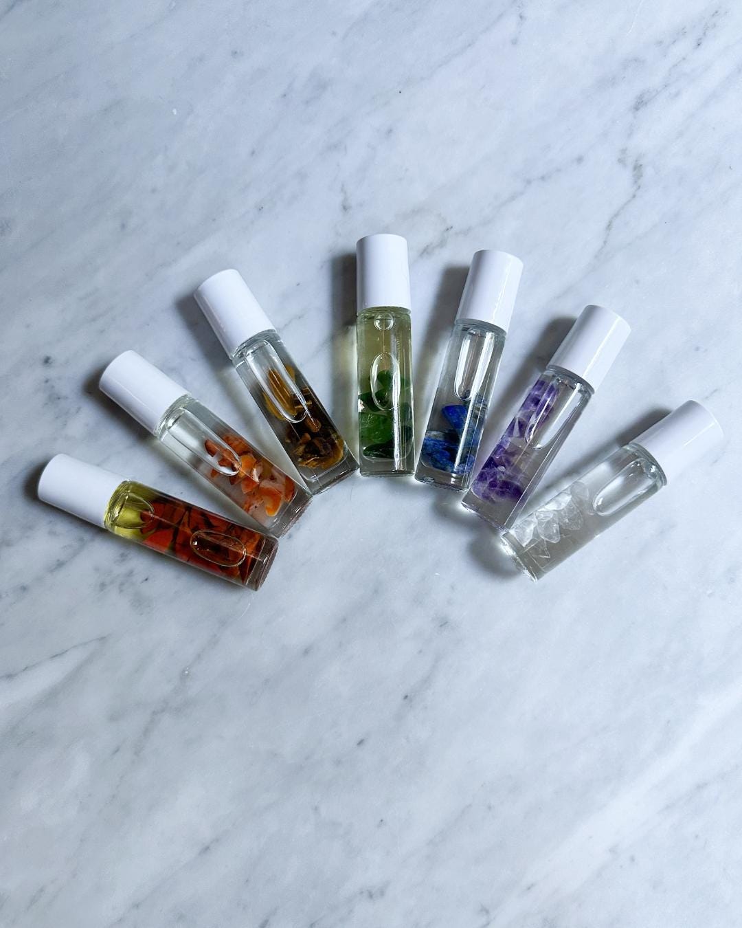 7 Chakra Essential Oil Rollers // Gemstone Infused, Chakra Balancing, Spiritual Awakening, Energy Centers Oil, Meditation, Healers Gift
