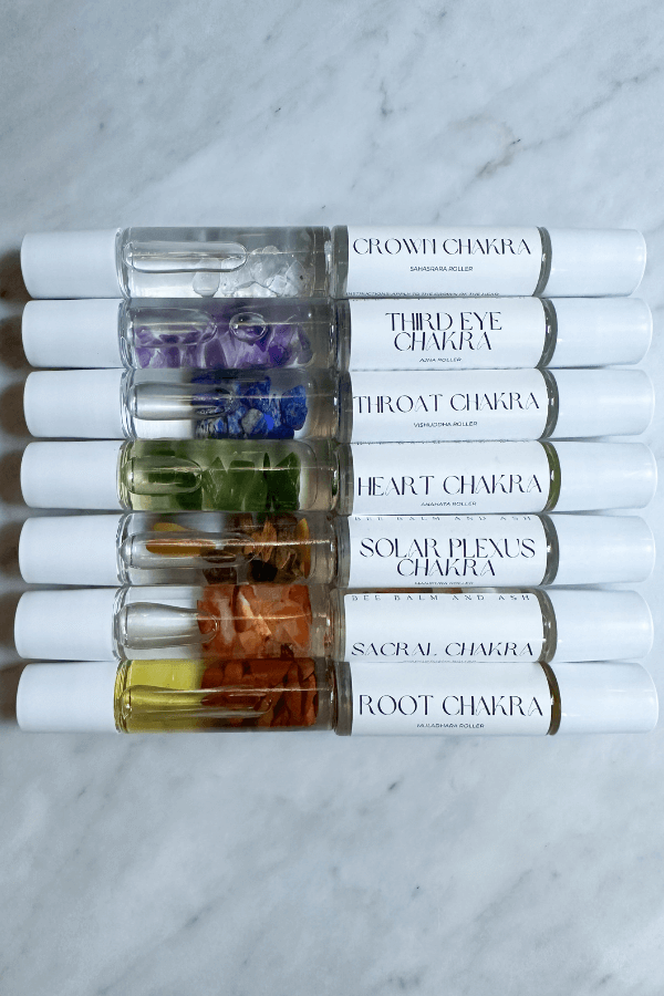 Chakra Essential Oil Rollers Infused with Gemstones