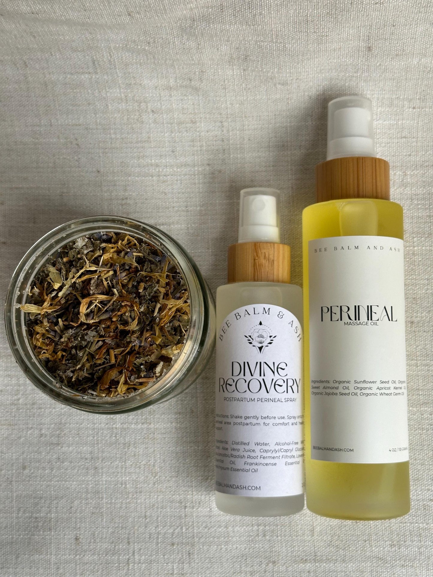 Organic Childbirth Preparation and Postpartum Recovery Kit | Sitz Bath, Perineal Oil & Spray