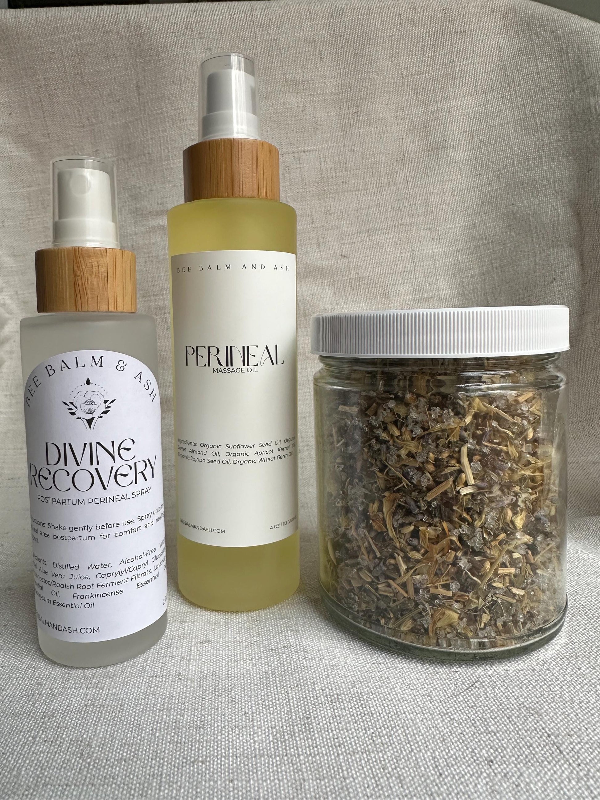 Organic Childbirth Preparation and Postpartum Recovery Kit | Sitz Bath, Perineal Oil & Spray