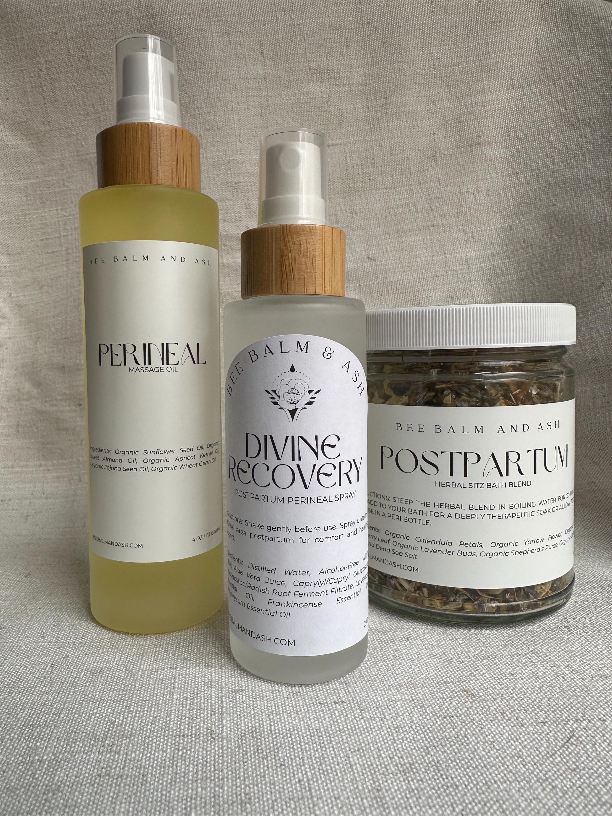 Organic Childbirth Preparation and Postpartum Recovery Kit | Sitz Bath, Perineal Oil & Spray