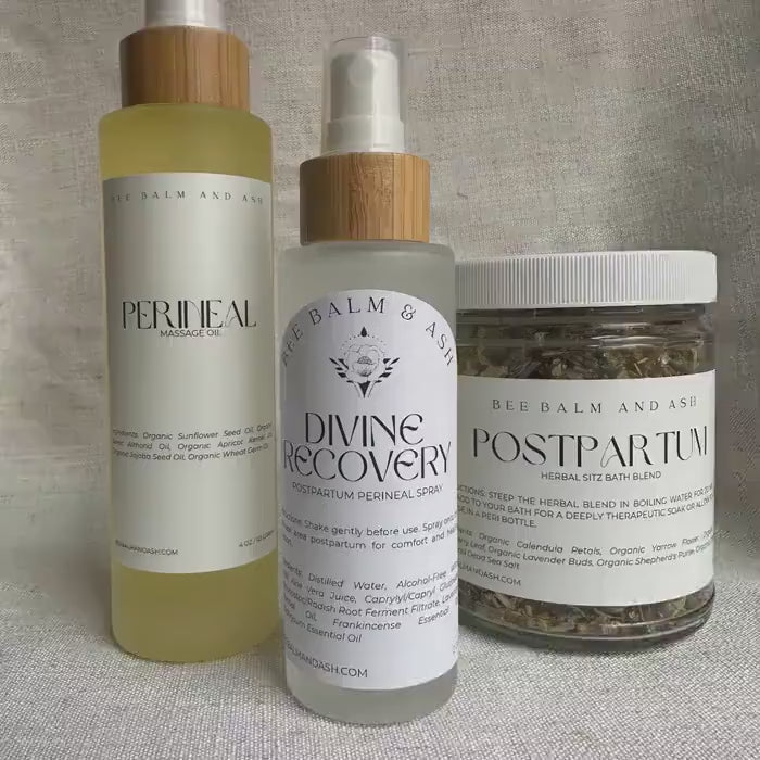 Organic Childbirth Preparation and Postpartum Recovery Kit | Sitz Bath, Perineal Oil & Spray